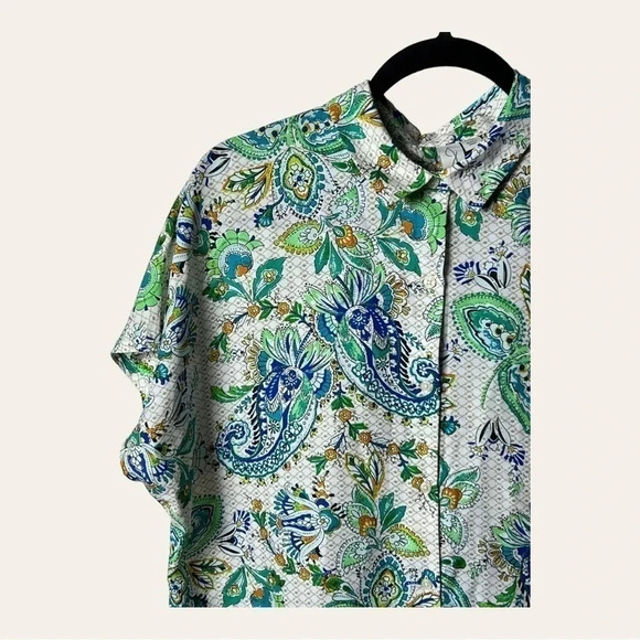 0967. JOIE SHORT SLEEVE TOP MULTICOLOR SIZE MEDIUM - Picture 3 of 9